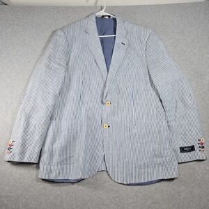 Inserch Italy Mens XL Linen Blazer Sport Coat Light Blue White Striped 2 Button